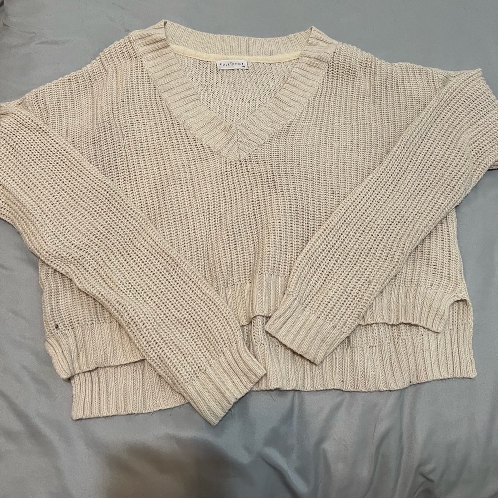 White, cropped, knit sweater